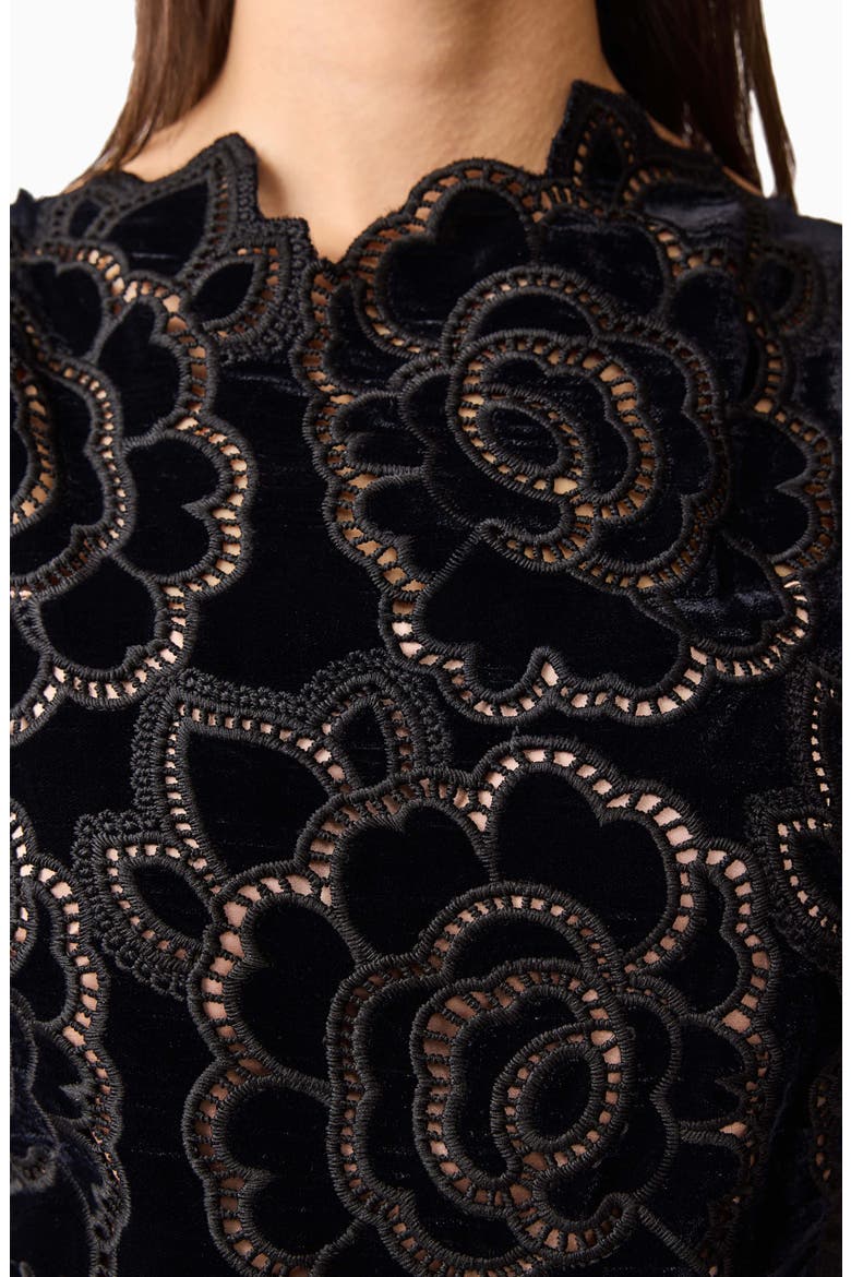 Eris Sleeveless Velvet Lace Midi Dress, Alternate, color, BLACK