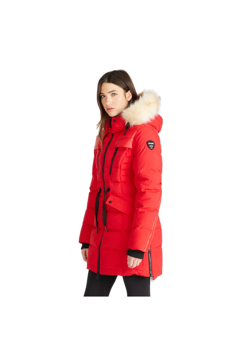 Pajar Alia Mixed Media Quilted Parka with Detachable Hood and Faux Fur Trim, Alternate, color, Current Red