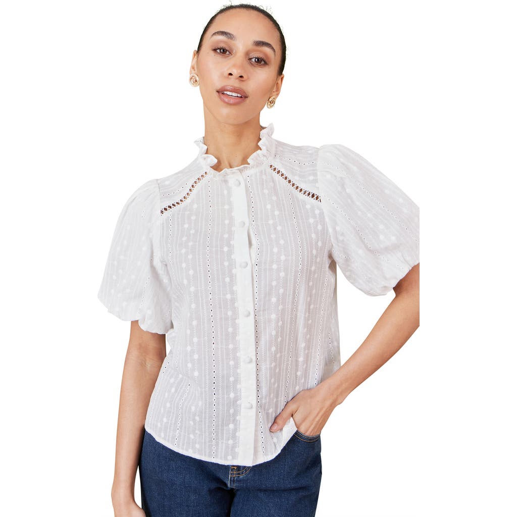 Yumi Broderie Anglaise Puff Sleeve Shirt in White  product