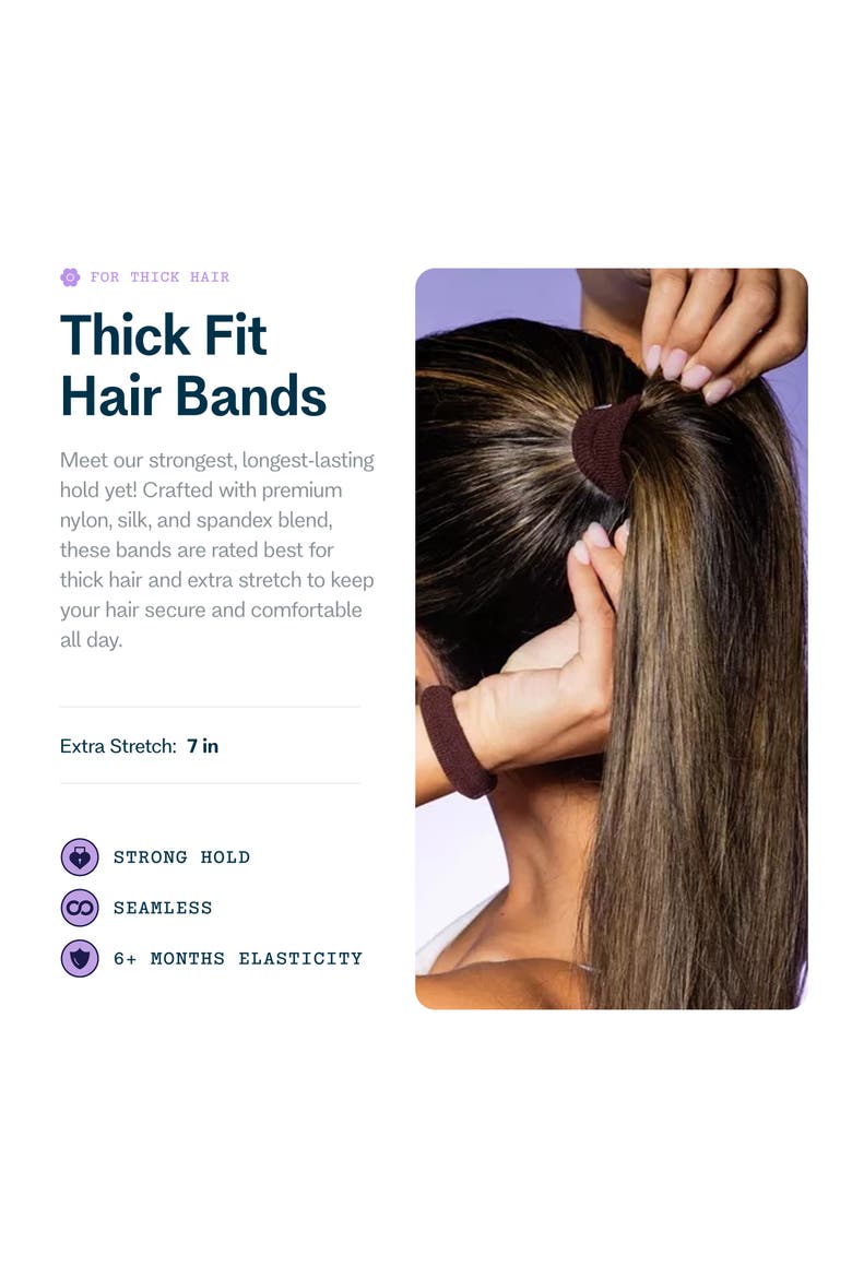 Thick Fit Hair Bands, Damage Free Hair Ties Made with Seamless Microfiber Elastics, Alternate, color, Dark Brown