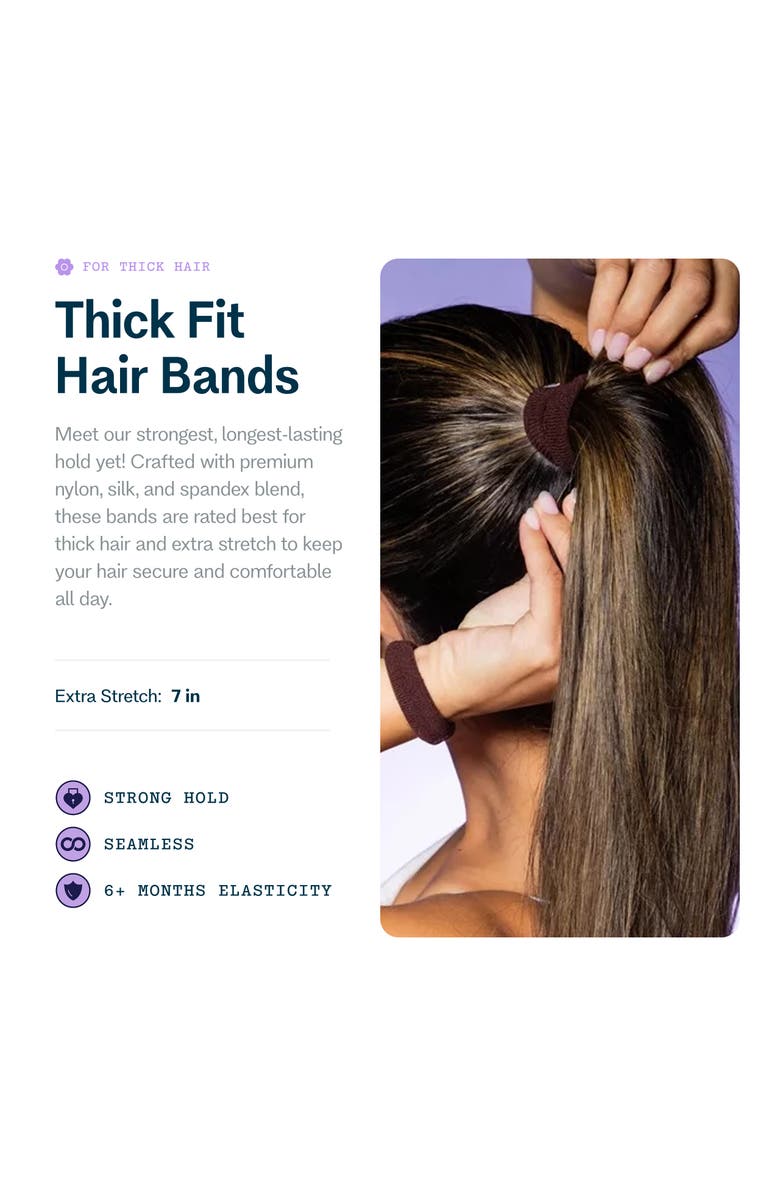 Gimme Beauty Thick Fit Hair Bands, Damage Free Hair Ties Made with Seamless Microfiber Elastics, Alternate, color, Dark Brown