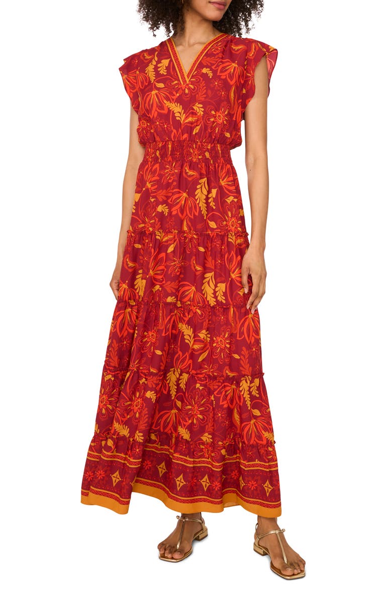Floral Maxi Dress, Main, color, CHILI