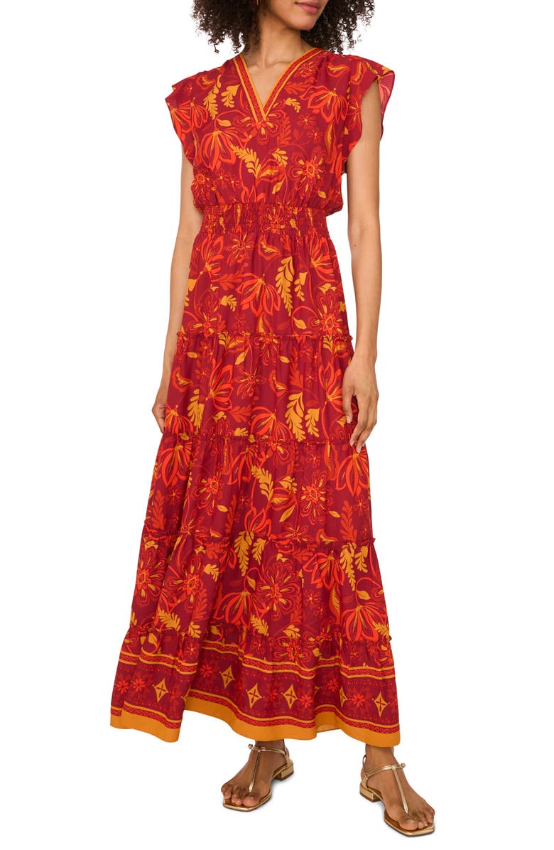 Vince Camuto Floral Maxi Dress, Main, color, Chili
