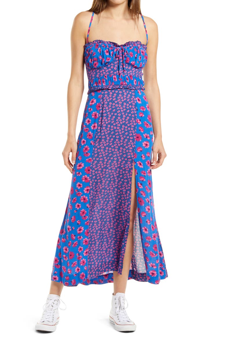 Tigerlily Mixed Floral Midi Sundress, Alternate, color, COBALT COMBO