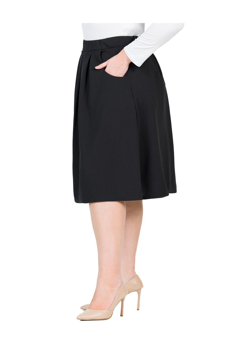 24seven Comfort Apparel Elastic Waist Pleated Knee Length Pocket Skirt, Alternate, color, Black