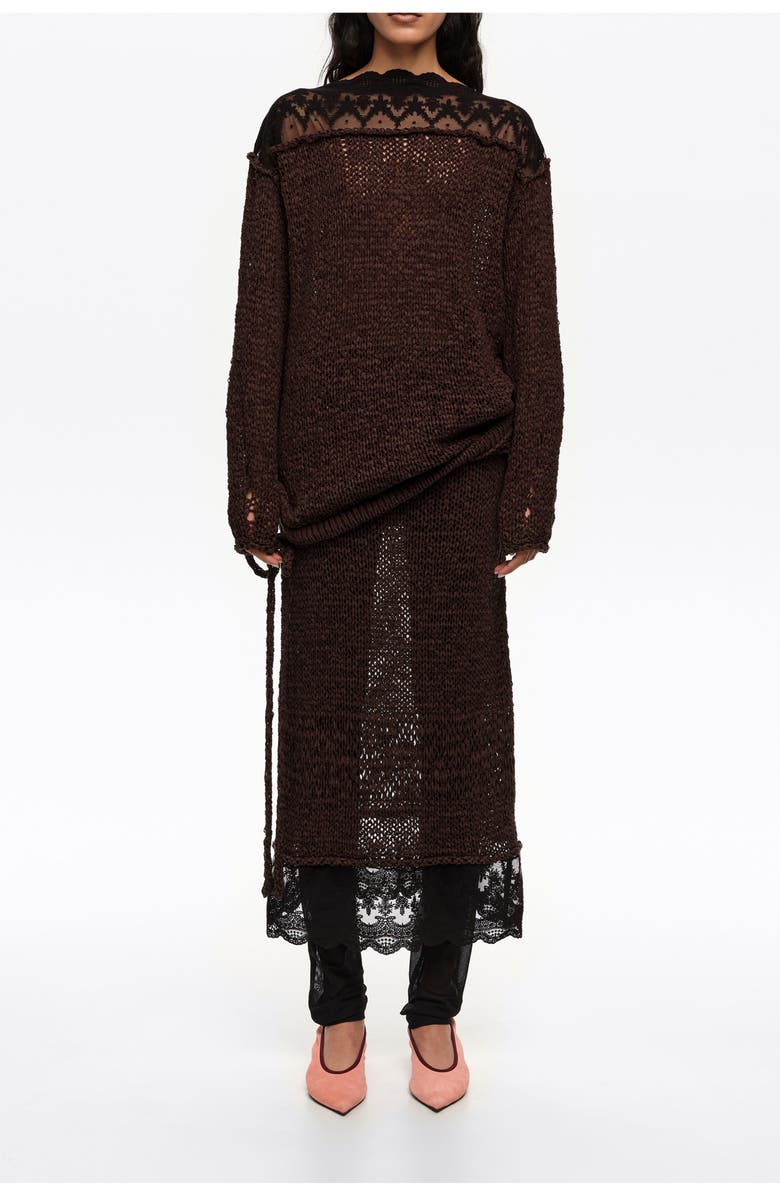 Bimba y Lola Lace Knit Skirt, Main, color, Dark Brown