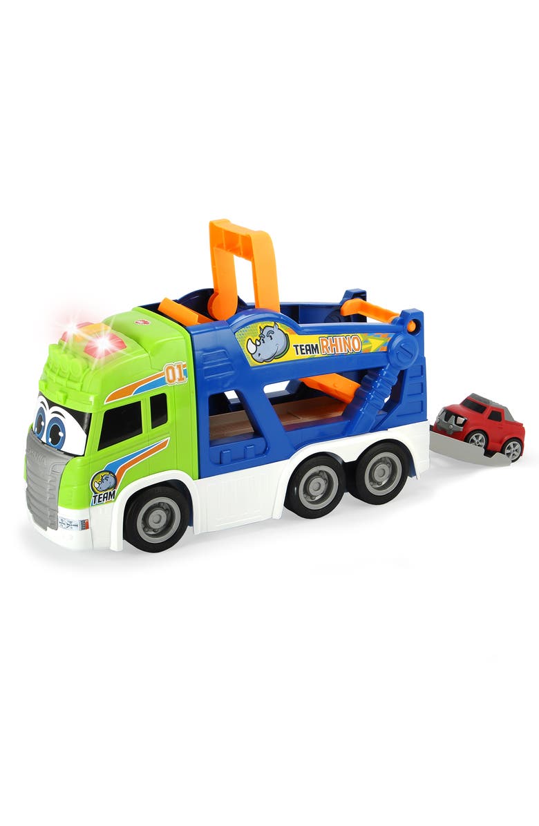 Dickie Toys HK Ltd 16" Happy Scania Car Transporter Preschool Vehicle W/ Extra Car, Main, color, Multicolored
