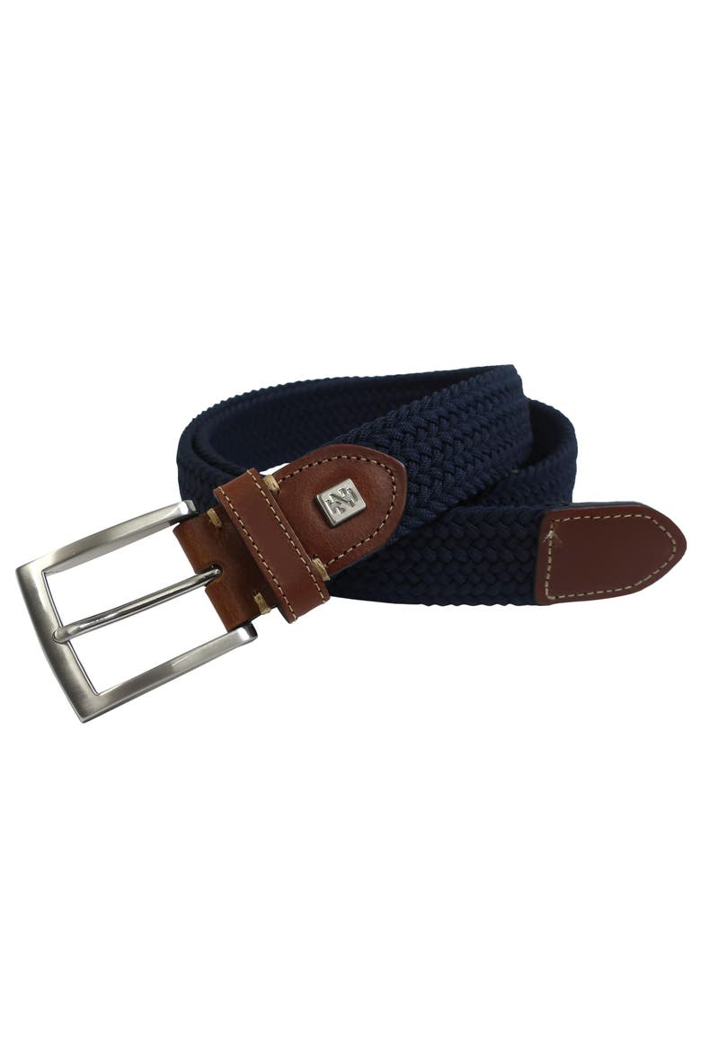 Stretch Braid with Full Grain Leather Tips, Main, color, Navy