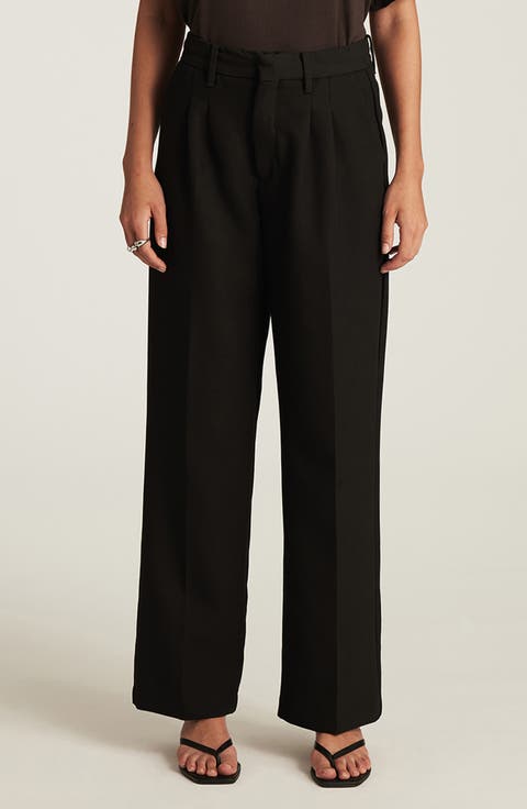 Pleated Wide Leg Twill Pants