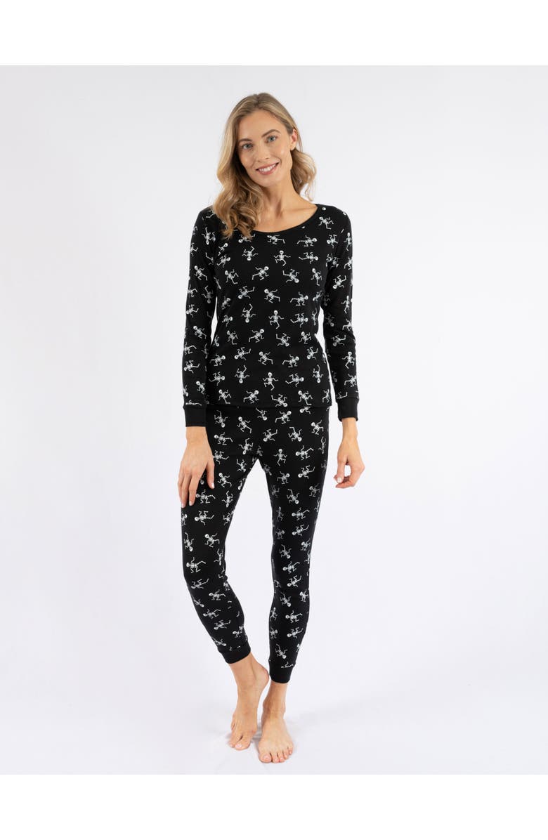 Leveret Women's Cotton Matching Family Halloween Pajamas, Main, color, Skeleton Black