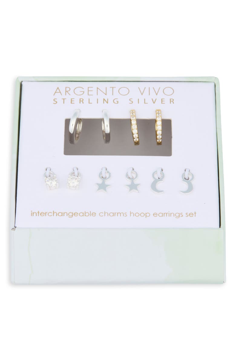 Argento Vivo Sterling Silver Mixed CZ Charms & 2-Pack Huggie Hoop Earrings, Main, color, Gold/ Silver