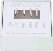 Argento Vivo Sterling Silver Mixed CZ Charms & 2-Pack Huggie Hoop Earrings
