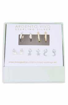 Argento Vivo Sterling Silver Mixed CZ Charms & 2-Pack Huggie Hoop Earrings
