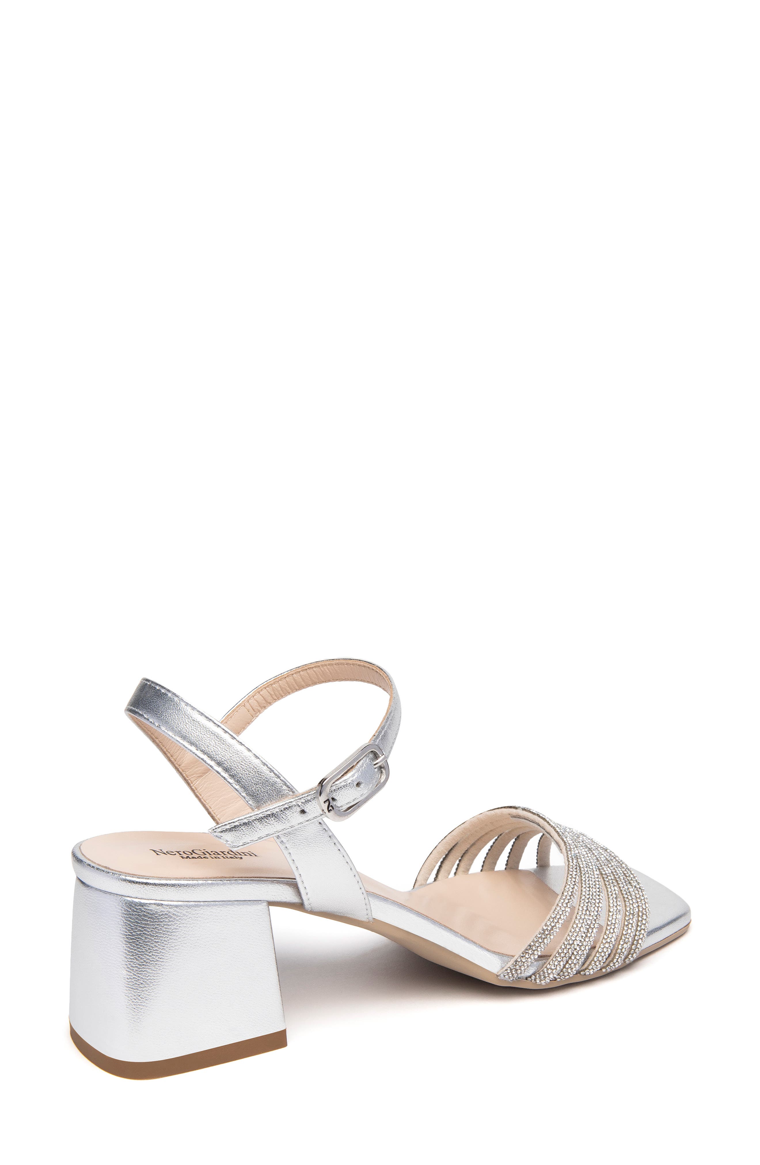 NeroGiardini Embellished Ankle Strap Sandal, Alternate, color, Silver