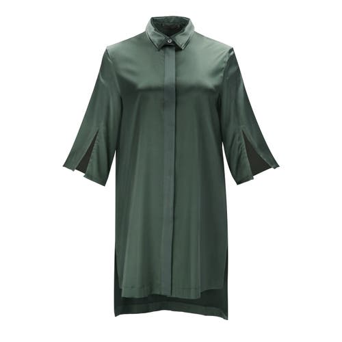 Alas Silk Long Shirt Dress In Green
