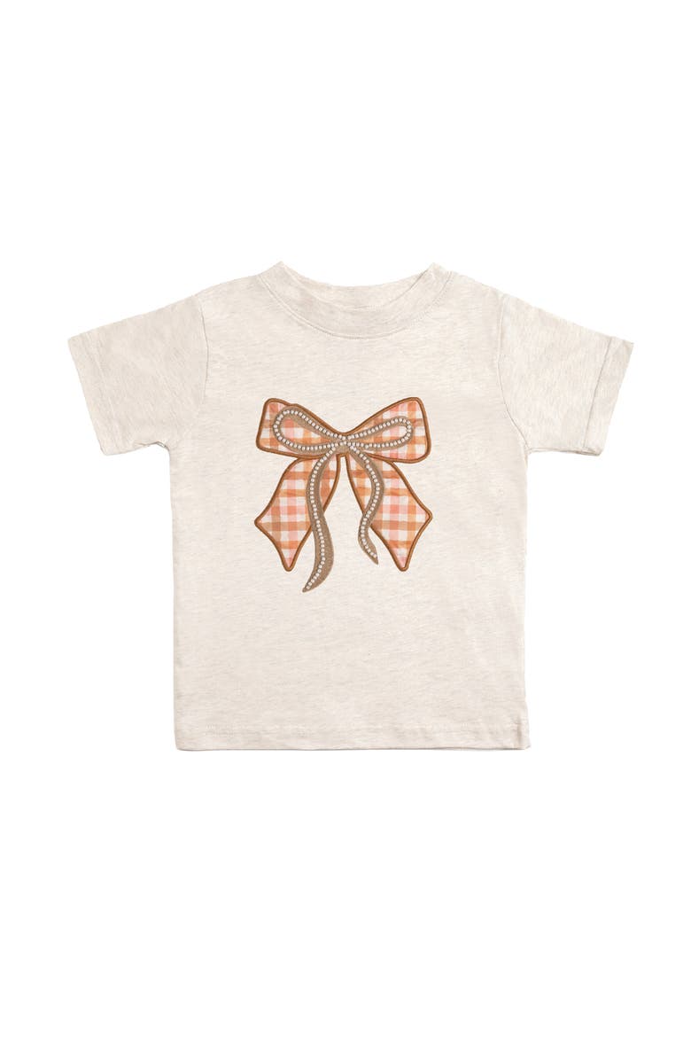 Cinnamon Plaid Bow Patch Short Sleeve T-Shirt, Main, color, Natural Heather