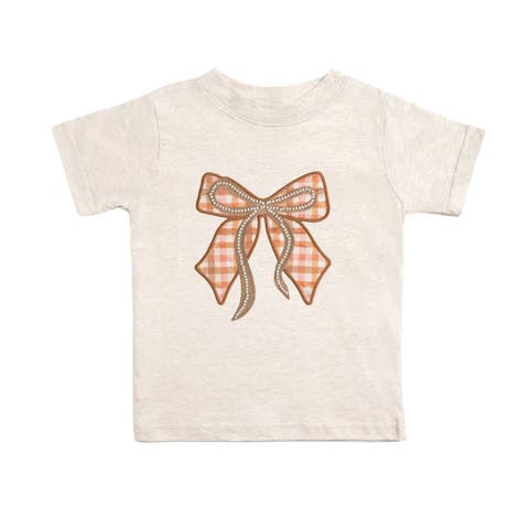 Cinnamon Plaid Bow Patch Short Sleeve T-Shirt