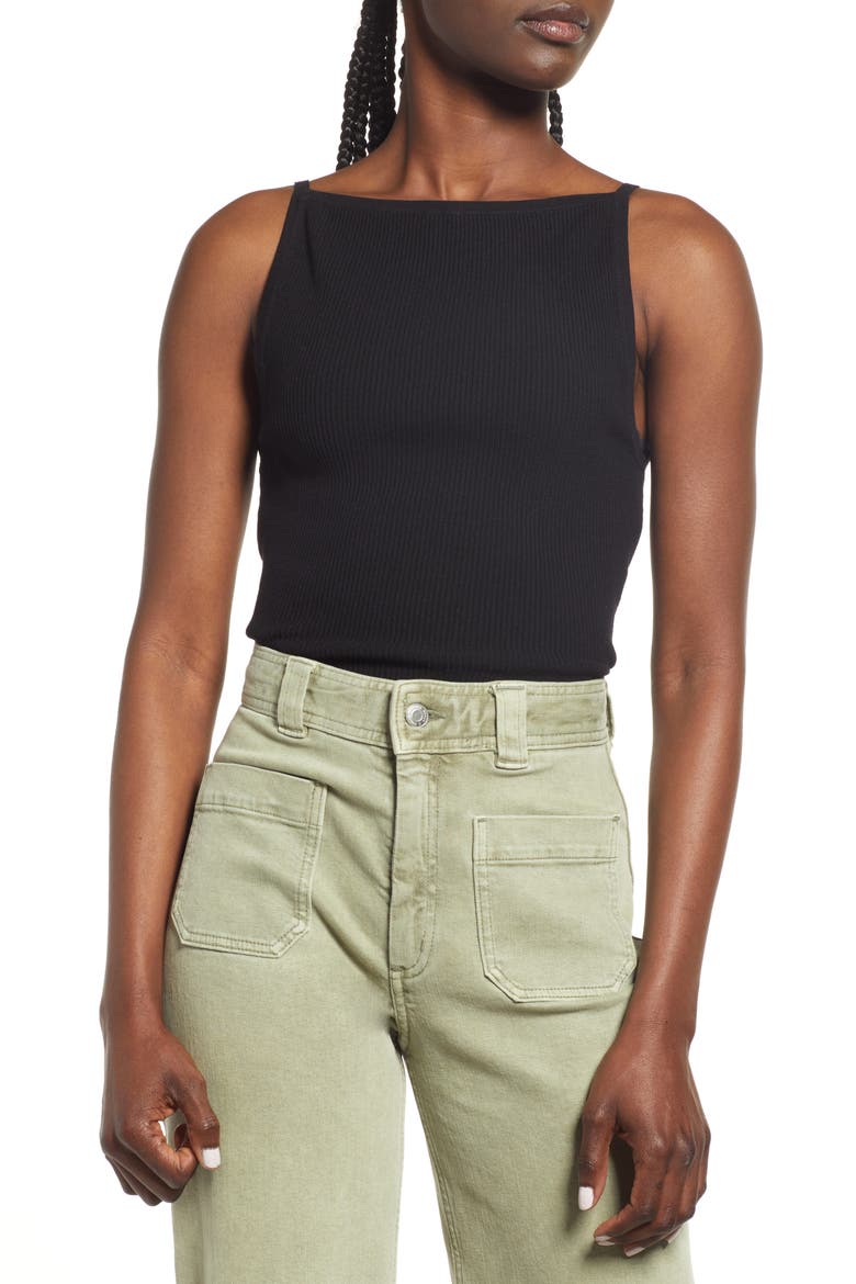 Rib Knit Camisole, Main, color, BLACK