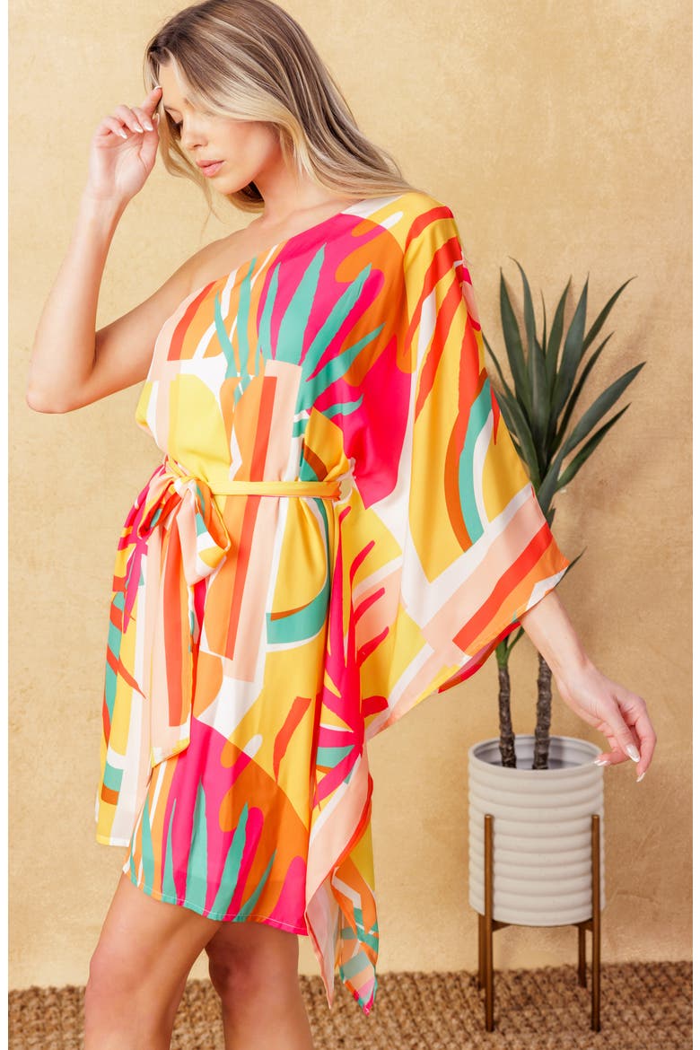 One Shoulder Shift Dress, Alternate, color, PINK ORANGE