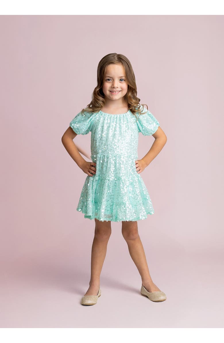 Isobella & Chloe Teal Twinkle Short Sleeve Dress, Alternate, color, Blue