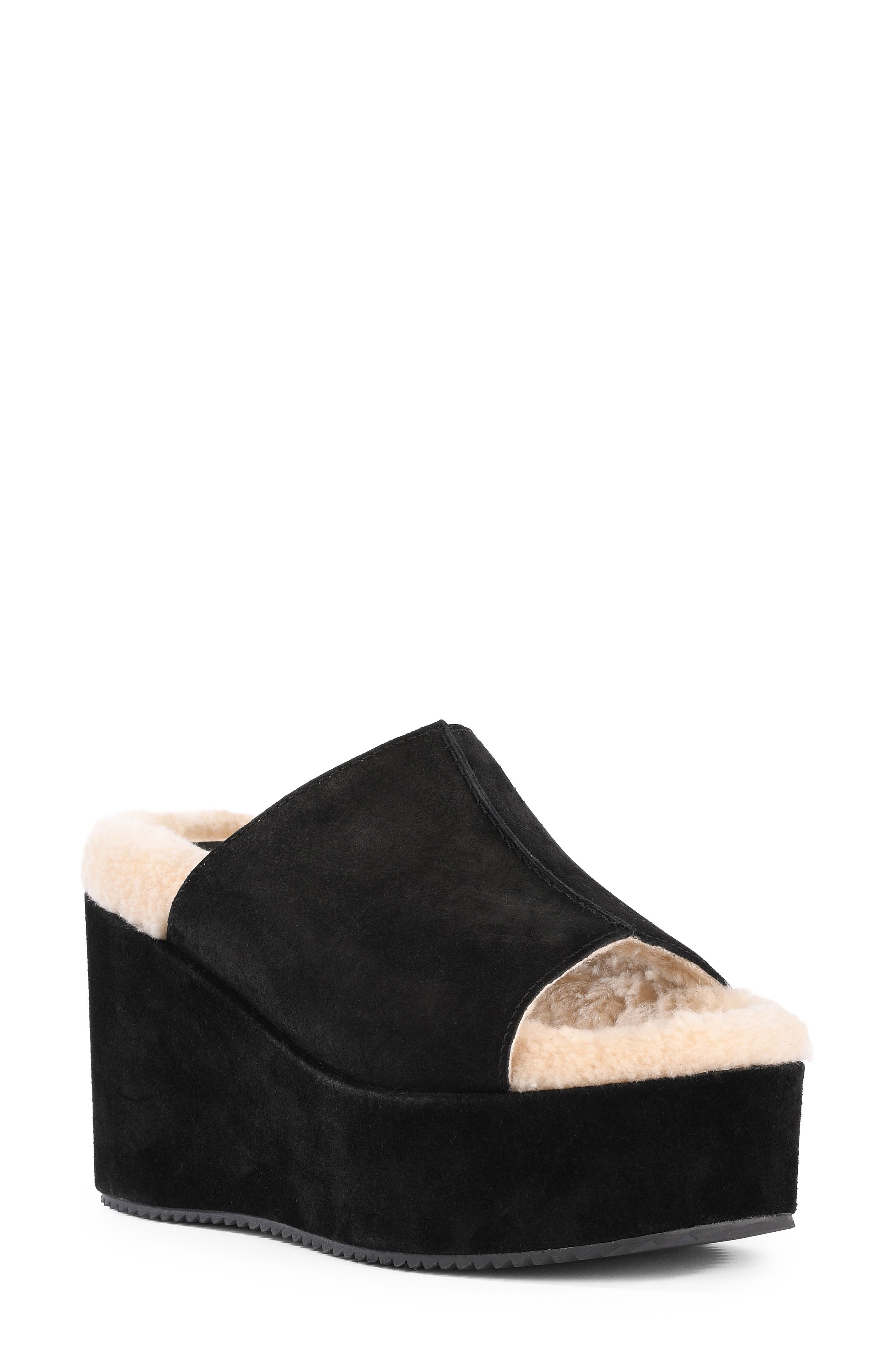 Iconic Moment Leather Wedge Slide Sandal, Main, color, BLACK