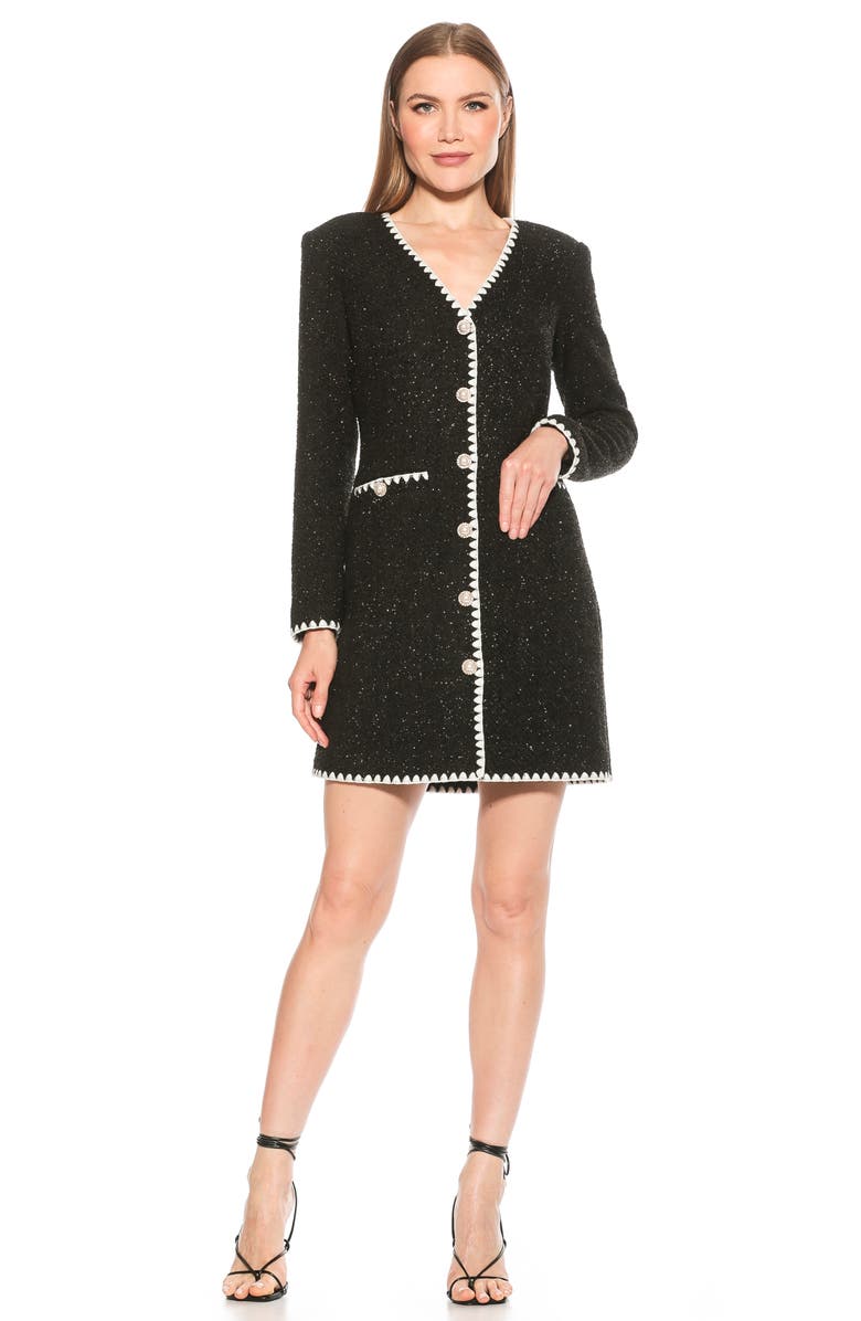 Alexia Admor Zayla Long Sleeve Button Front Tweed Dress, Alternate, color, Black/ White