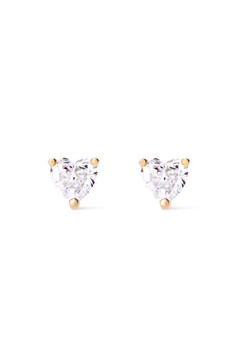 Solid Yellow Gold - Diamond Heart Studs, Main, color, Gold