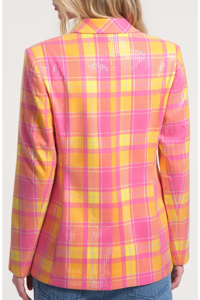 Sequin Plaid Double Breasted Blazer, Alternate, color, PINK MULTI