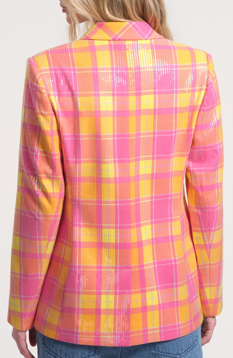 Isaac Mizrahi New York Sequin Plaid Double Breasted Blazer, Alternate, color, 