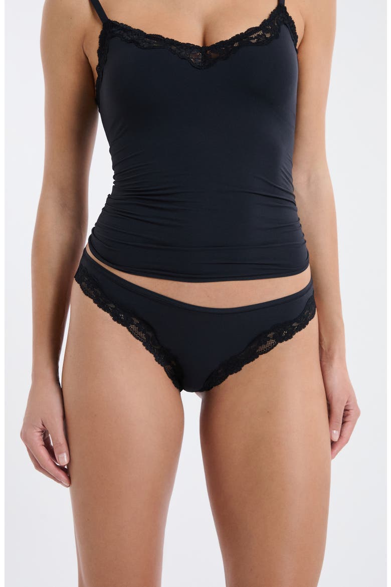 Pure Soft Lace Trim Tanga Thong, Alternate, color, BLACK