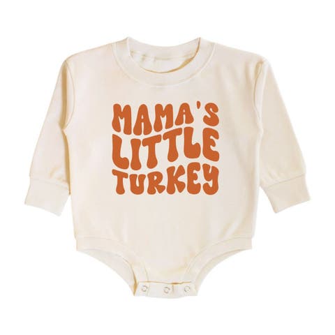 Mama's Little Turkey Thanksgiving Long Sleeve Romper (Baby)