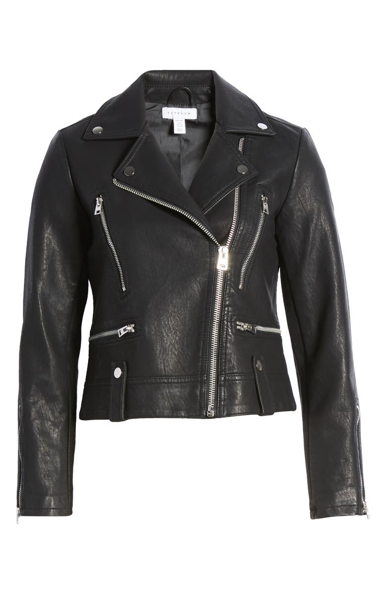 Topshop Fred Faux Leather Biker Jacket, Alternate, color,