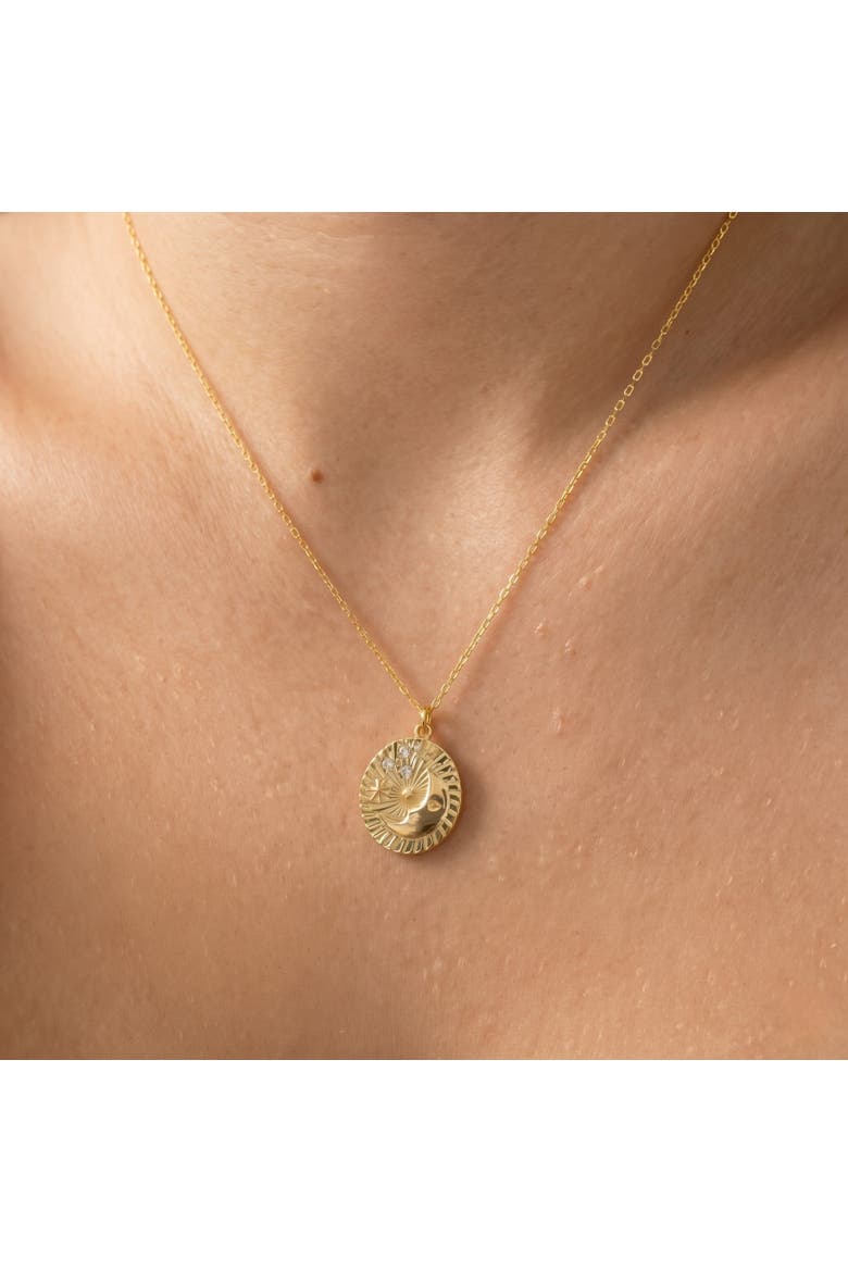 Moon Embossed Silhouette Sterling Silver Medal Necklace, Alternate, color, Gold
