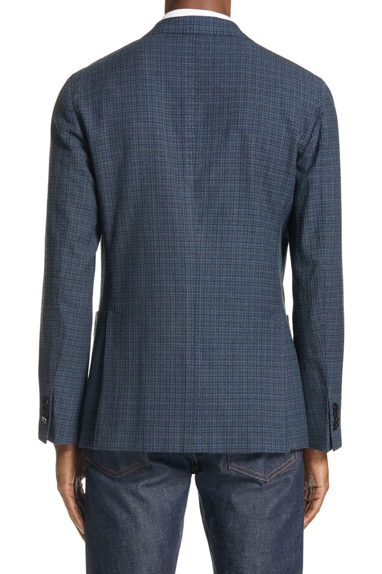 K Micro Check Slim Fit Wool & Silk Blazer, Alternate, color, DEEP SEA BLUE