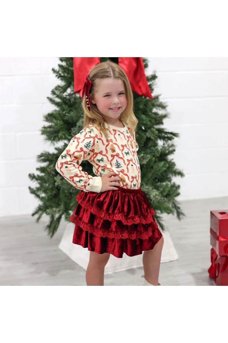 Ruby Red Velvet Tiered Christmas Skirt, Alternate, color, Ruby Red