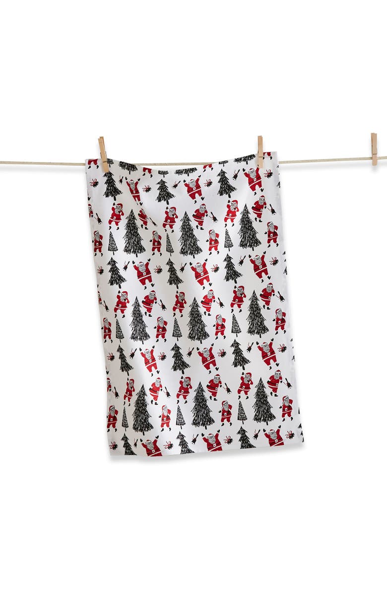 tag Santa and Trees Christmas Cracker Dishtowel Multicolor Cotton, Main, color, 