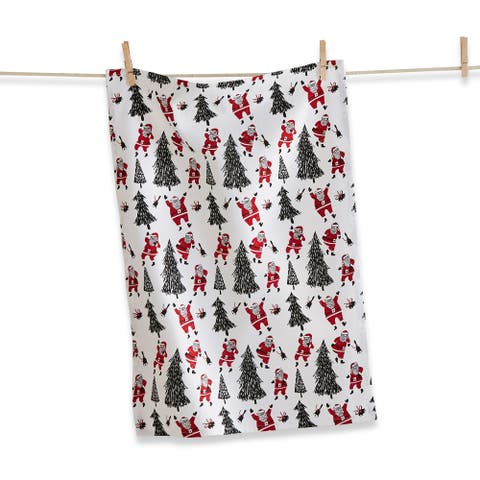 Santa and Trees Christmas Cracker Dishtowel Multicolor Cotton