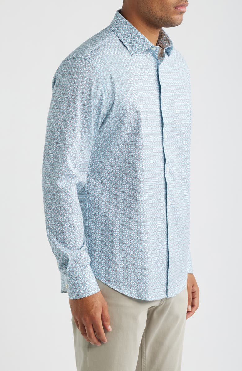 Bugatchi James OoohCotton<sup>®</sup> Geo Print Button-Up Shirt, Alternate, color, Teal