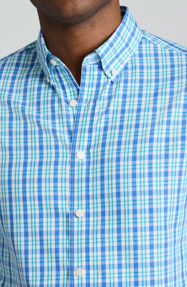 UNTUCKit Kenmare Regular Fit Plaid Wrinkle Free Cotton Button-Down Shirt, Alternate, color, Blue/ Teal