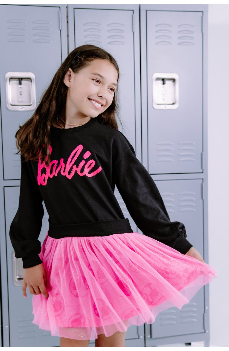 Barbie Long Sleeve Tulle Dress, Alternate, color, Black