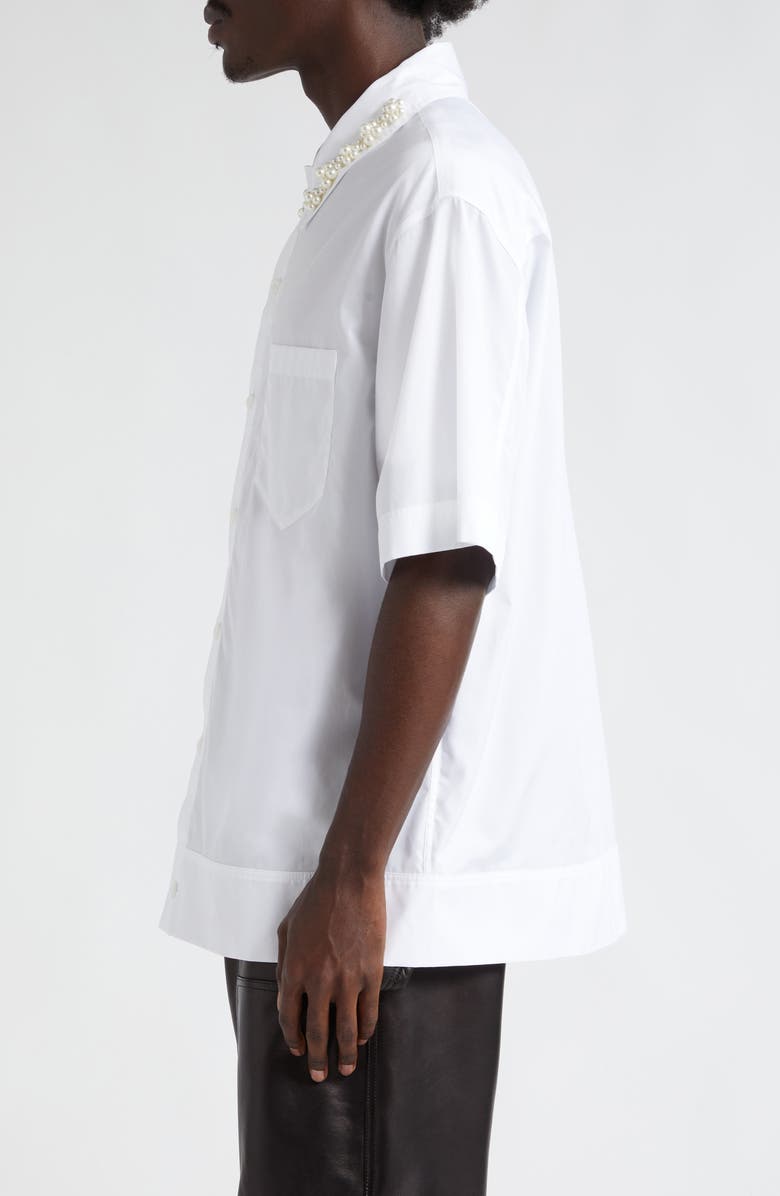 Simone Rocha Embellished Collar Boxy Short Sleeve Cotton Button-Up Shirt, Alternate, color,