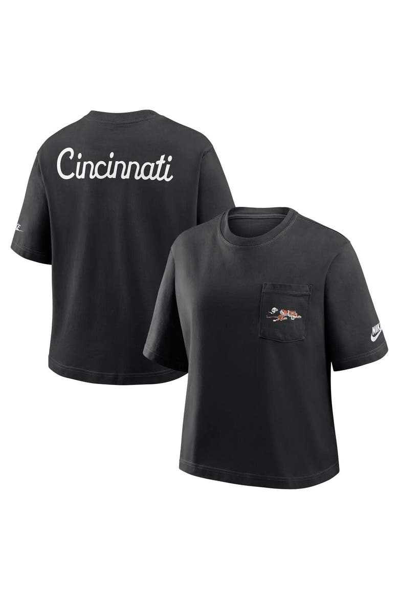 Women's Nike Black Cincinnati Bengals Rewind Pocket Boxy T-Shirt, Alternate, color, Black