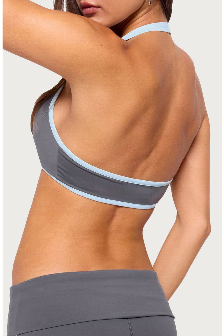 Anica Contrast Trim Halter Bralette, Alternate, color, CHARCOAL