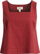 Open Edit Square Neck Sleeveless Linen Blend Top