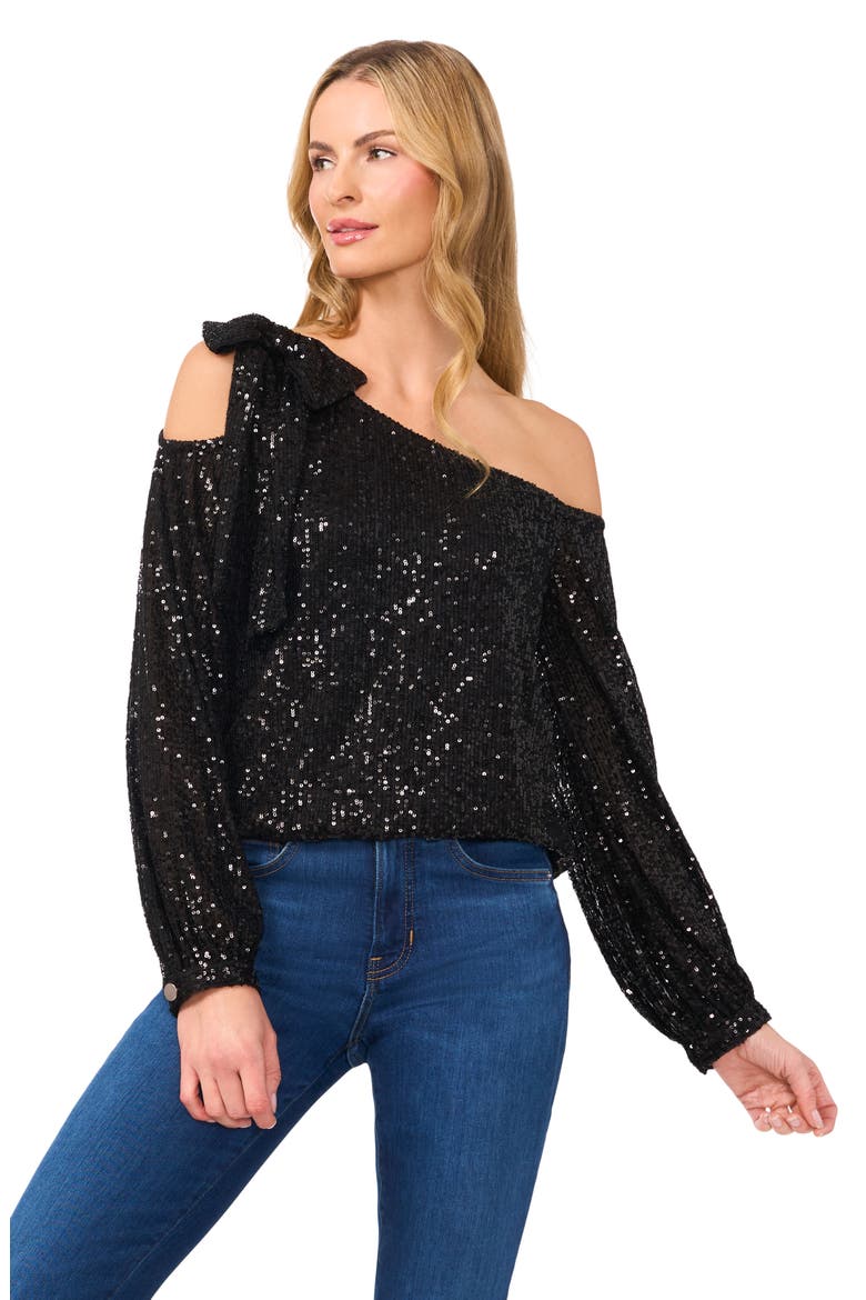 One-Shoulder Sequin Top, Alternate, color, RICH BLACK