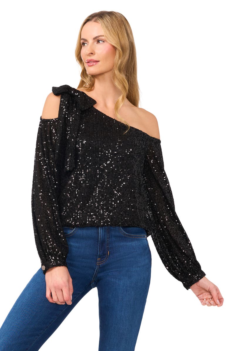 CeCe One-Shoulder Sequin Top, Alternate, color,