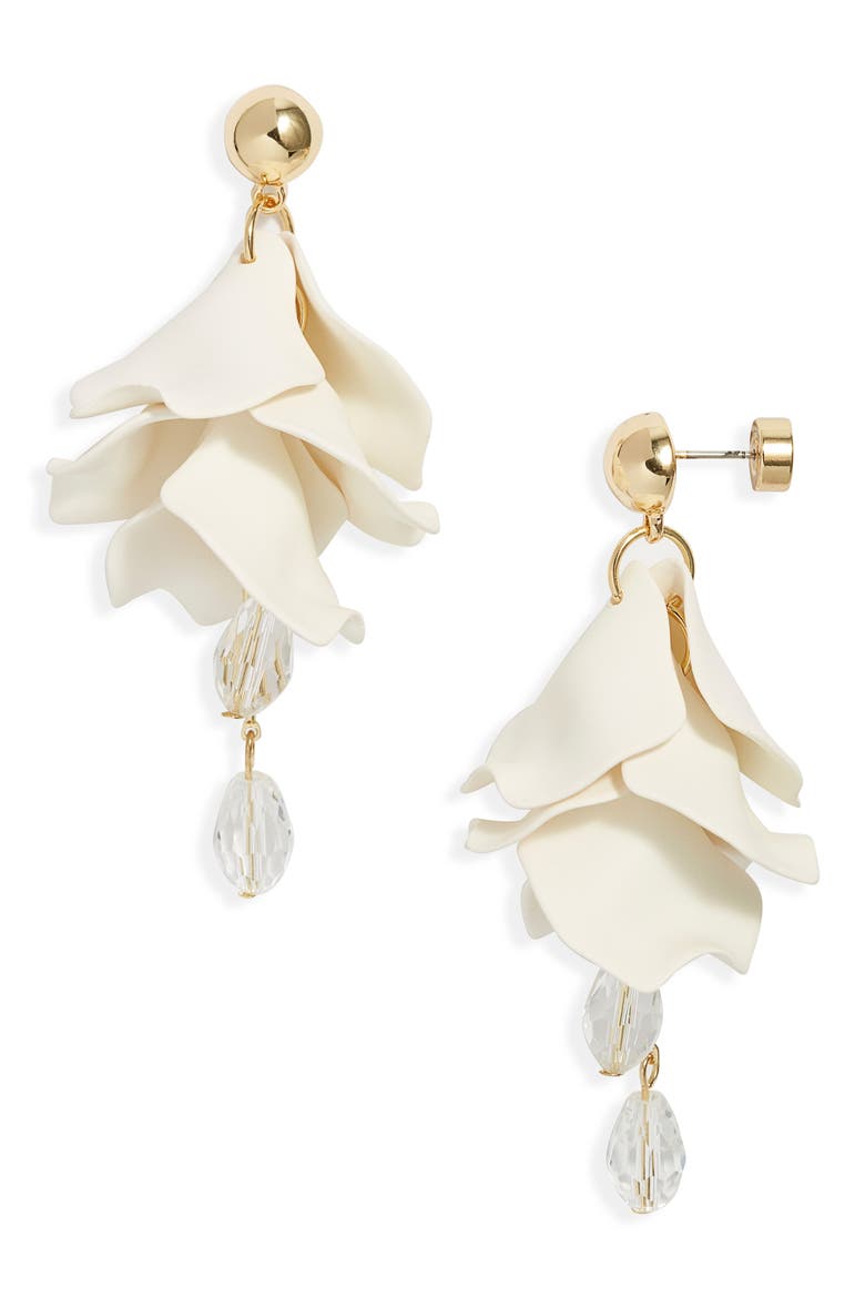Petal Chandelier Drop Earrings, Main, color, IVORY- GOLD