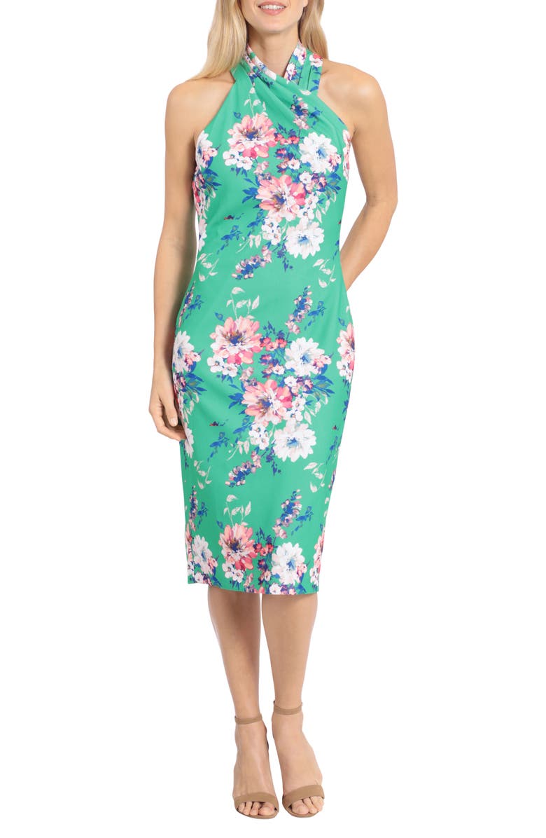 London Times Pleated Halter Neck Sheath Dress, Main, color, 