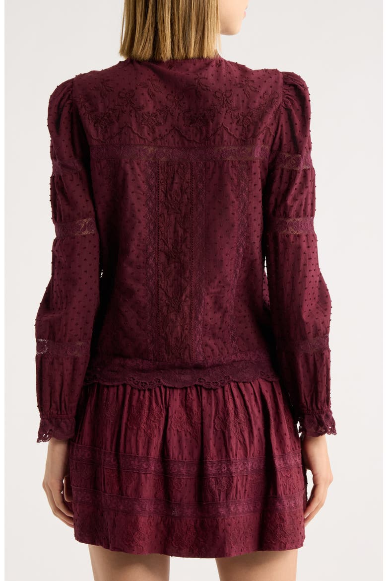 Casetta Lace Puff Shoulder Top, Alternate, color, FADED MERLOT