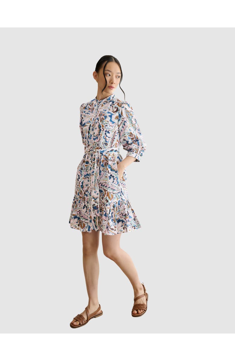 HOBBS LONDON Hope 3/4 Sleeve Tie Waist Mini Dress, Main, color, Ivory Multi